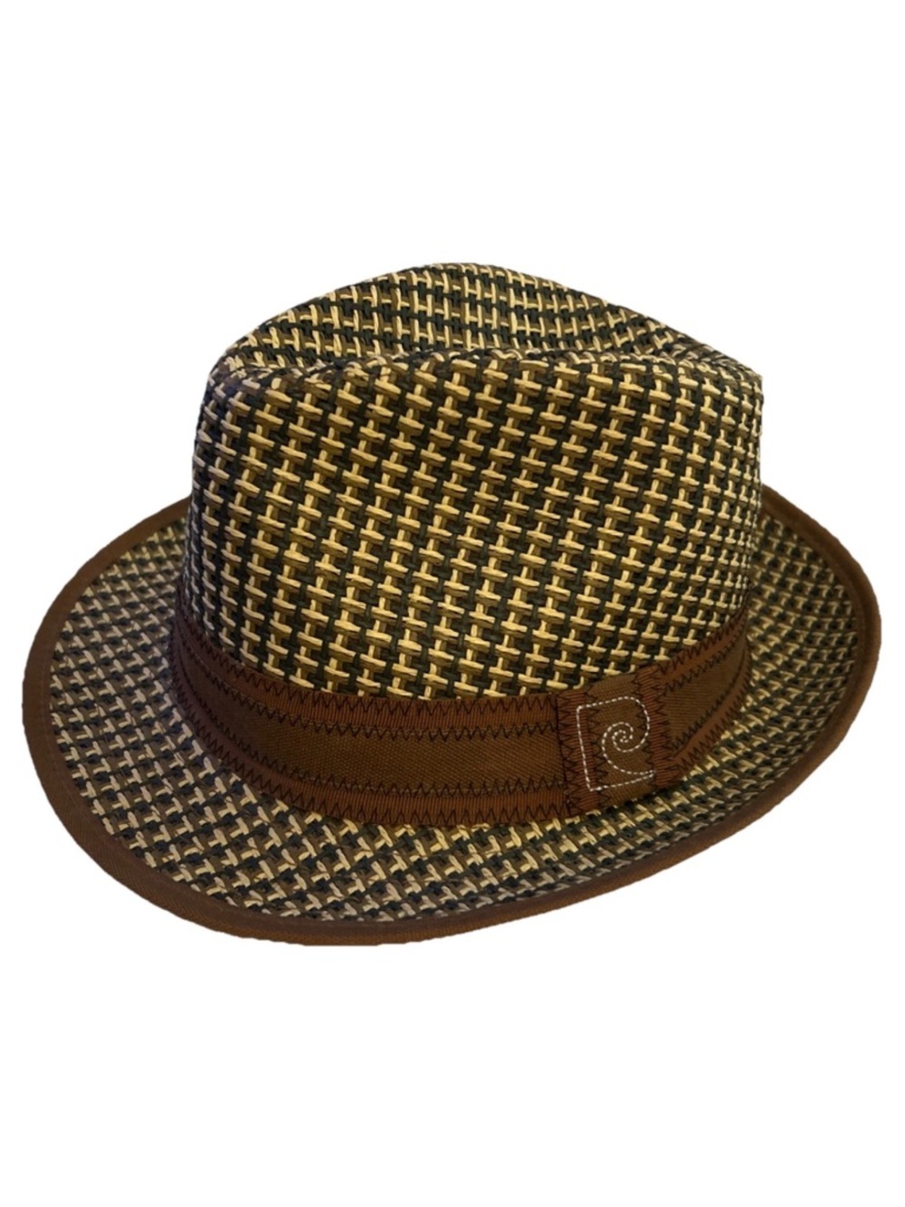 Pierrie Cardin Hat New Men’s Natural Fibers Brown Logo Woven Fedora One Size NWT